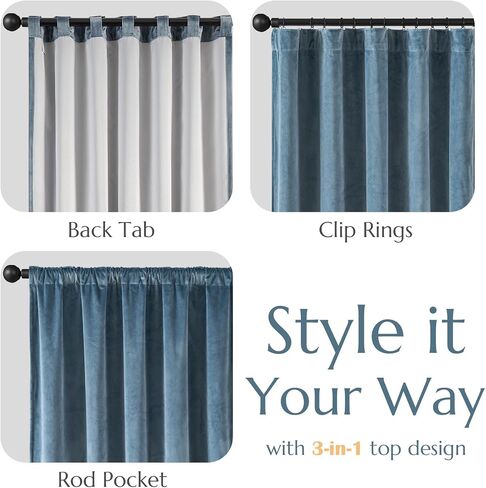 Lazzzy Blue Blackout Velvet Extra Long Curtains 108 Inch Long Thermal Insulated Lined Curtain Drapes Luxury Back Tab Window Treatments for Bedroom Living Room 2 Panels, 52 x 108 Inch, Aegean Blue in Saudi Arabia