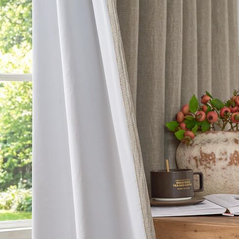 100% Blackout Curtains for Bedroom Decor White Linen Textured Curtains with Liner Insulated Thermal Curtains for Living Room 84 Inch Long 2 Panels Noise Reducing Blackout Drapes Back Tab Window Drapes in Kuwait