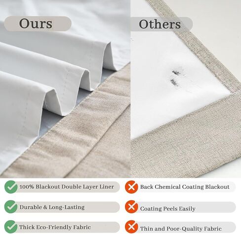 100% Blackout Curtains for Bedroom Decor White Linen Textured Curtains with Liner Insulated Thermal Curtains for Living Room 84 Inch Long 2 Panels Noise Reducing Blackout Drapes Back Tab Window Drapes in Kuwait