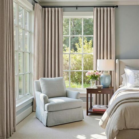 100% Blackout Curtains for Bedroom Decor White Linen Textured Curtains with Liner Insulated Thermal Curtains for Living Room 84 Inch Long 2 Panels Noise Reducing Blackout Drapes Back Tab Window Drapes in Kuwait