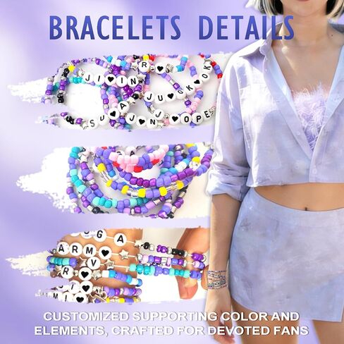 NEOVISTA Kpop Bangtan Merch Bracelets for Army – Stackable Bracelet Set with Letter Beads for K Pop Music Fan Gift, Strechy Bracelet Jewelry for Concert Outfit & Everyday Wear in Saudi Arabia