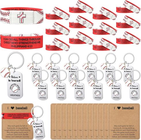 Unittype 36 Pcs Softball/Baseball Gifts Bracelets with Keychains and Motivational Card Religious Gifts Bulk for Team Player in Kuwait