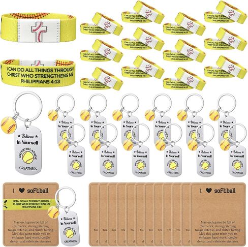 Unittype 36 Pcs Softball/Baseball Gifts Bracelets with Keychains and Motivational Card Religious Gifts Bulk for Team Player in Kuwait