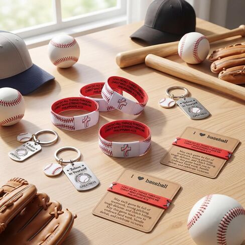 Unittype 36 Pcs Softball/Baseball Gifts Bracelets with Keychains and Motivational Card Religious Gifts Bulk for Team Player in Kuwait