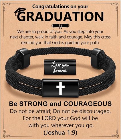 Graduation Gifts for Boys Him, Adjustable Cross Bracelet for Boys Christian Jewelry with Graduation Card in Kuwait