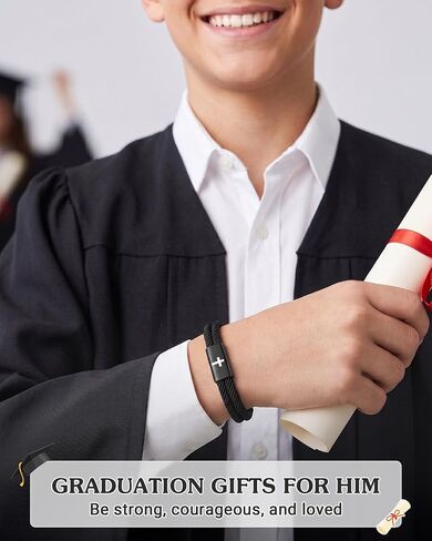 Graduation Gifts for Boys Him, Adjustable Cross Bracelet for Boys Christian Jewelry with Graduation Card in Kuwait