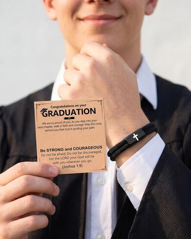 Graduation Gifts for Boys Him, Adjustable Cross Bracelet for Boys Christian Jewelry with Graduation Card in Kuwait