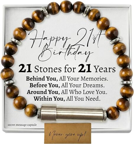Love You This Much Birthday 21 Stones for 21 Years Hidden Message Capsule Bracelet | 21st Birthday Gift for Him | Bday Presents for Guy Turning 21 Years Old in Kuwait