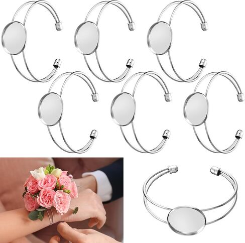 Liliaafar 6 Pcs Gold Corsage Wrist Bracelet Bands for Women Cuff Bangle Bracelet Wrist Corsage DIY Wedding Wristband Wide Open Cuff Adjustable Wristband Accessory for Wedding Bridal Party Prom in Kuwait