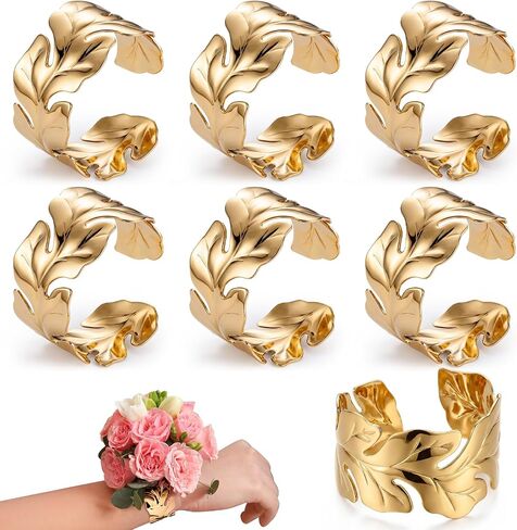 Liliaafar 6 Pcs Gold Corsage Wrist Bracelet Bands for Women Cuff Bangle Bracelet Wrist Corsage DIY Wedding Wristband Wide Open Cuff Adjustable Wristband Accessory for Wedding Bridal Party Prom in Kuwait