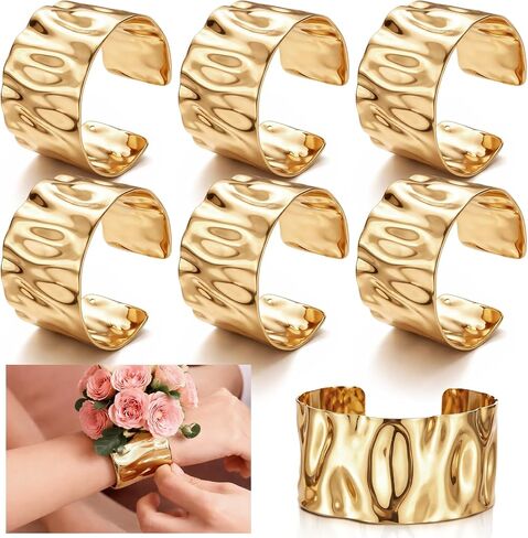 Liliaafar 6 Pcs Gold Corsage Wrist Bracelet Bands for Women Cuff Bangle Bracelet Wrist Corsage DIY Wedding Wristband Wide Open Cuff Adjustable Wristband Accessory for Wedding Bridal Party Prom in Kuwait