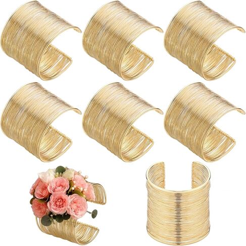 Liliaafar 6 Pcs Gold Corsage Wrist Bracelet Bands for Women Cuff Bangle Bracelet Wrist Corsage DIY Wedding Wristband Wide Open Cuff Adjustable Wristband Accessory for Wedding Bridal Party Prom in Kuwait