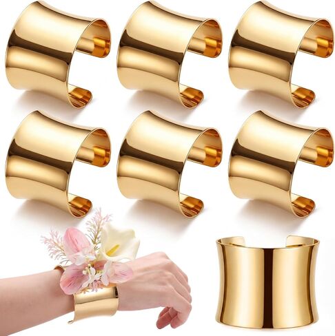 Liliaafar 6 Pcs Gold Corsage Wrist Bracelet Bands for Women Cuff Bangle Bracelet Wrist Corsage DIY Wedding Wristband Wide Open Cuff Adjustable Wristband Accessory for Wedding Bridal Party Prom in Kuwait