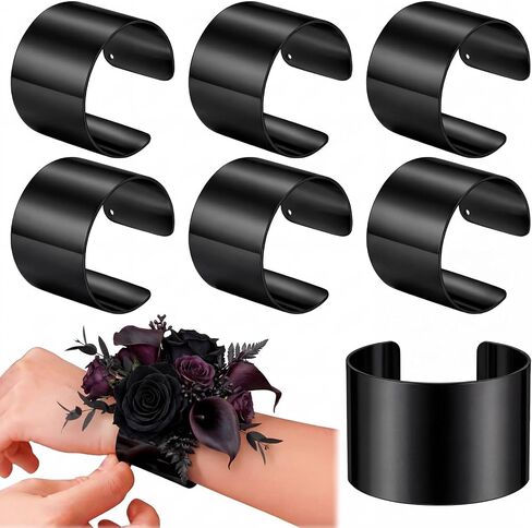 Liliaafar 6 Pcs Gold Corsage Wrist Bracelet Bands for Women Cuff Bangle Bracelet Wrist Corsage DIY Wedding Wristband Wide Open Cuff Adjustable Wristband Accessory for Wedding Bridal Party Prom in Kuwait