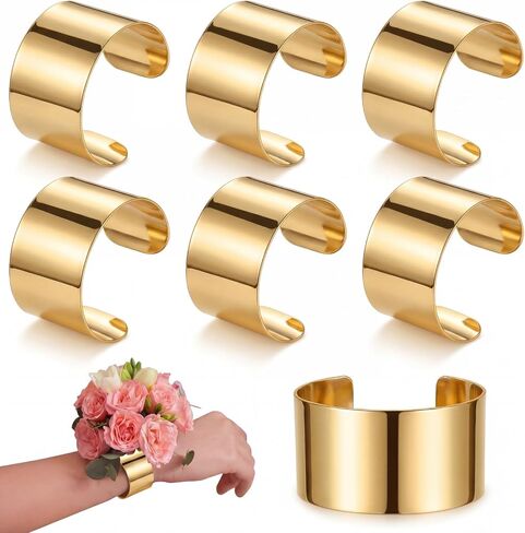 Liliaafar 6 Pcs Gold Corsage Wrist Bracelet Bands for Women Cuff Bangle Bracelet Wrist Corsage DIY Wedding Wristband Wide Open Cuff Adjustable Wristband Accessory for Wedding Bridal Party Prom in Kuwait
