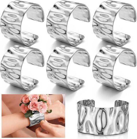 Liliaafar 6 Pcs Gold Corsage Wrist Bracelet Bands for Women Cuff Bangle Bracelet Wrist Corsage DIY Wedding Wristband Wide Open Cuff Adjustable Wristband Accessory for Wedding Bridal Party Prom in Kuwait