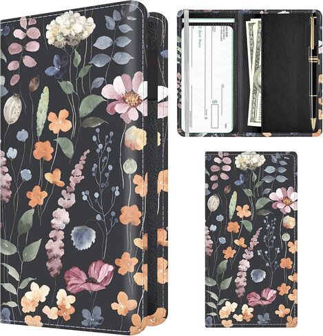 Checkbook Cover for Personal Checkbook, Cute PU Leather Check Book for Women & Men, Slim Checkbook Holder with Pen Holder and Built-in Clear Plastic Divider Constitution American Flag in Saudi Arabia