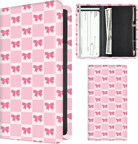 Checkbook Cover for Personal Checkbook, Cute PU Leather Check Book for Women & Men, Slim Checkbook Holder with Pen Holder and Built-in Clear Plastic Divider Leather Checkerboard in Saudi Arabia