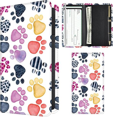 Checkbook Cover for Personal Checkbook, Cute PU Leather Check Book for Women & Men, Slim Checkbook Holder with Pen Holder and Built-in Clear Plastic Divider Rainbow Pup Paws in Saudi Arabia