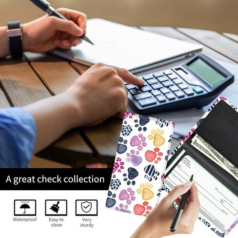 Checkbook Cover for Personal Checkbook, Cute PU Leather Check Book for Women & Men, Slim Checkbook Holder with Pen Holder and Built-in Clear Plastic Divider Rainbow Pup Paws in Saudi Arabia
