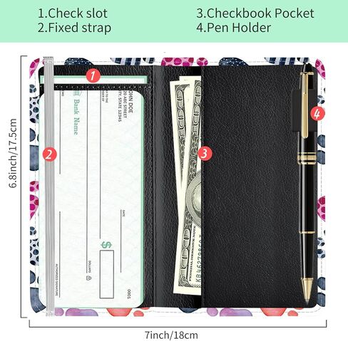 Checkbook Cover for Personal Checkbook, Cute PU Leather Check Book for Women & Men, Slim Checkbook Holder with Pen Holder and Built-in Clear Plastic Divider Rainbow Pup Paws in Saudi Arabia
