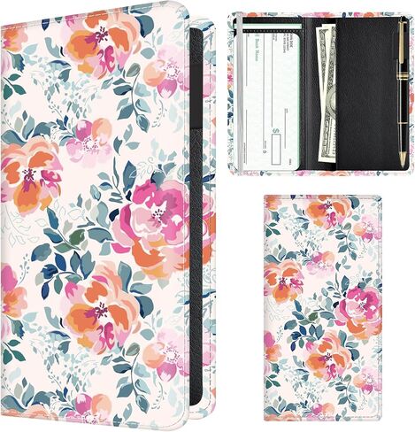 Checkbook Cover for Personal Checkbook, Cute PU Leather Check Book for Women & Men, Slim Checkbook Holder with Pen Holder and Built-in Clear Plastic Divider Rainbow Pup Paws in Saudi Arabia