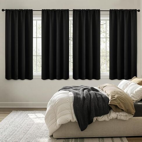 MIULEE Blackout Curtains 4 Panels Sets Black 63 Inch Length, Top and Bottom Rod Pocket Room Darkening Curtains for Bedroom Windows, 4 Pack Solid Thermal Insulated Light Blocking Curtain Drapes in Kuwait