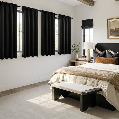 MIULEE Blackout Curtains 4 Panels Sets Black 63 Inch Length, Top and Bottom Rod Pocket Room Darkening Curtains for Bedroom Windows, 4 Pack Solid Thermal Insulated Light Blocking Curtain Drapes in Kuwait