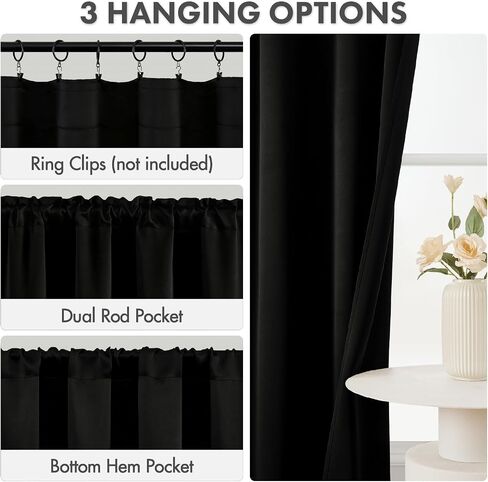 MIULEE Blackout Curtains 4 Panels Sets Black 63 Inch Length, Top and Bottom Rod Pocket Room Darkening Curtains for Bedroom Windows, 4 Pack Solid Thermal Insulated Light Blocking Curtain Drapes in Kuwait