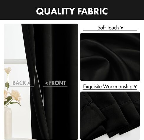 MIULEE Blackout Curtains 4 Panels Sets Black 63 Inch Length, Top and Bottom Rod Pocket Room Darkening Curtains for Bedroom Windows, 4 Pack Solid Thermal Insulated Light Blocking Curtain Drapes in Kuwait