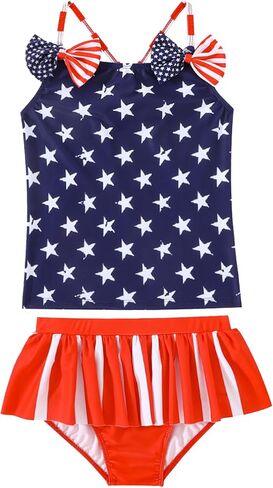 Girls Swimsuits Two Piece American Flag Bathing Suit Quick Dry Beach Swimwear with Adjustable Strap 4-12 Years in Kuwait