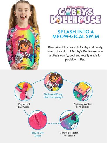 Gabby’s Dollhouse Costume, Gabby & Pandy Paws Girls Bathing Suit, Girls Swimsuit with Bows, Two Piece Kids Bathing Suit in Kuwait