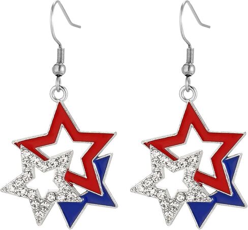 4th of July Earrings Outfit Accessories for Women Patriotic Red White Blue Star Dangle Earrings American Flag Style Rhinestone Jewelry for USA Independence Day Memorial Day Outfit Accessories in Kuwait
