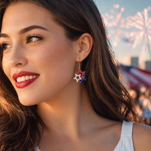 4th of July Earrings Outfit Accessories for Women Patriotic Red White Blue Star Dangle Earrings American Flag Style Rhinestone Jewelry for USA Independence Day Memorial Day Outfit Accessories in Kuwait