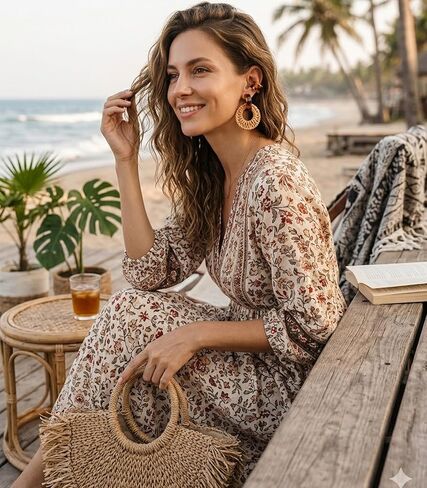 Bohemian Handmade Raffia Rattan Round Drop Dangle Earrings for Women, Lightweight Summer Beach Boho Woven Circle Statement, Cute Fun Versatile Earrings in Saudi Arabia