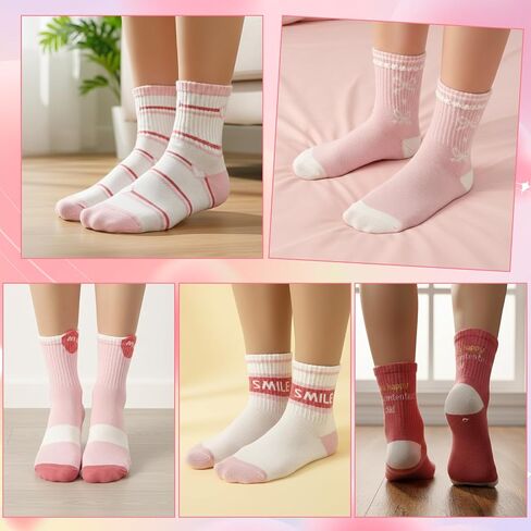 Cute Girls Socks, Kids Athletic Crew Sock with Hearts Stripes, Breathable Basketball School Uniform Sock in Kuwait