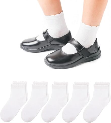 5/6/8/9 Pairs Girls Ruffle Socks White Kids School Uniform Dress Cotton Crew Ankle Socks for Girls Kids, 4-12 Years in Kuwait