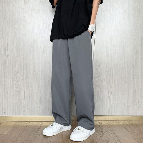 Men Casual Wide-Leg Nine-Point Suit Pants Straight Trousers Wide Pants Oversized Fashion Pure Black Old Daddy Pants in Saudi Arabia