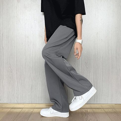 Men Casual Wide-Leg Nine-Point Suit Pants Straight Trousers Wide Pants Oversized Fashion Pure Black Old Daddy Pants in Saudi Arabia