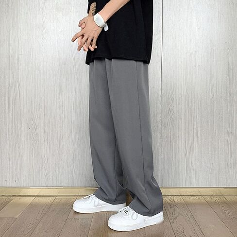 Men Casual Wide-Leg Nine-Point Suit Pants Straight Trousers Wide Pants Oversized Fashion Pure Black Old Daddy Pants in Saudi Arabia