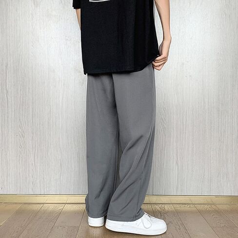 Men Casual Wide-Leg Nine-Point Suit Pants Straight Trousers Wide Pants Oversized Fashion Pure Black Old Daddy Pants in Saudi Arabia