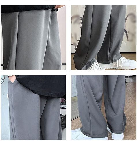Men Casual Wide-Leg Nine-Point Suit Pants Straight Trousers Wide Pants Oversized Fashion Pure Black Old Daddy Pants in Saudi Arabia