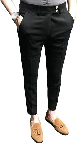 DGHM-JLMY Men's Slim Casual Trousers British Cropped Pants Stretch Cropped Skinny Pants Business Pants Ankle Dress in Saudi Arabia