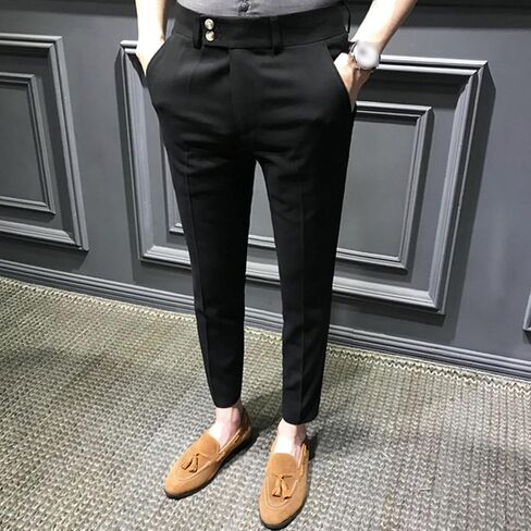DGHM-JLMY Men's Slim Casual Trousers British Cropped Pants Stretch Cropped Skinny Pants Business Pants Ankle Dress in Saudi Arabia