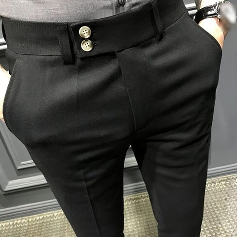 DGHM-JLMY Men's Slim Casual Trousers British Cropped Pants Stretch Cropped Skinny Pants Business Pants Ankle Dress in Saudi Arabia