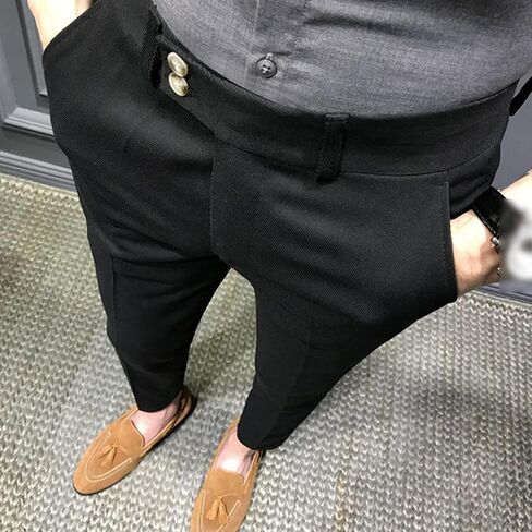DGHM-JLMY Men's Slim Casual Trousers British Cropped Pants Stretch Cropped Skinny Pants Business Pants Ankle Dress in Saudi Arabia