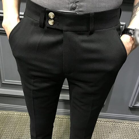 DGHM-JLMY Men's Slim Casual Trousers British Cropped Pants Stretch Cropped Skinny Pants Business Pants Ankle Dress in Saudi Arabia