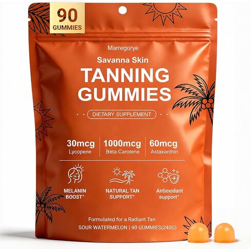 Savanna Skin Tanning Gummies for Women with Astaxanthin, Beta Carotene & Vitamins – Sun-Kissed Glow, Skin Hydration & Radiance, Vegan & Sugar-Free Natural Bronzing Support – 90 Count in Kuwait
