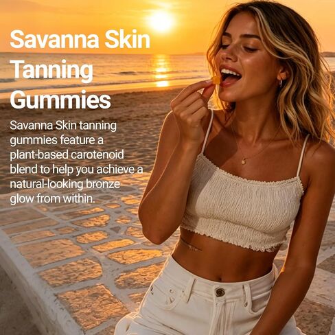Savanna Skin Tanning Gummies – Tanning Gummies for Women – Astaxanthin, Beta-Carotene, Lycopene & Vitamins C&E – Vegan, Gluten-Free, Sour Watermelon – Radiant Skin & Natural Bronze Glow – 90 Gummies in Saudi Arabia