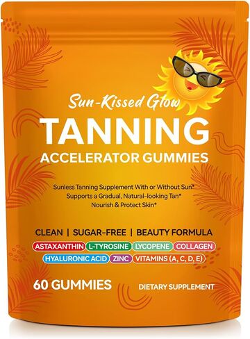 Tanning Gummies Accelerator - Sunless Tanning Supplement for a Natural Golden Glow, Sugar Free Melanin Booster with Astaxanthin, L-Tyrosine, Collagen & Vitamins for Women and Men in Kuwait